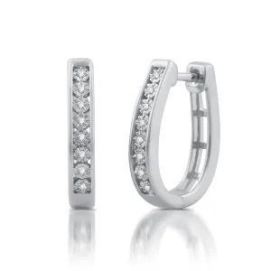 1/20 CTW Diamond Hoop Earrings in Rhodium Plated Sterling Silver