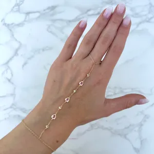 14K GOLD DIAMOND AND PINK SAPPHIRE HAND CHAIN