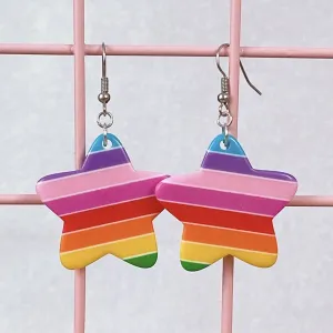 Chunky Rainbow Stripe Star Earrings