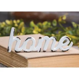 'Home' Distressed White Resin Figurine  (Pack of 4)